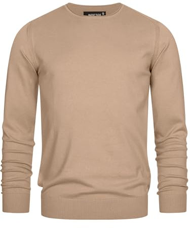 Indicode Herren Gamal Strickpullover aus 80% Baumwolle | Pullover O-Neck Pulli Männer Beige Mix, S