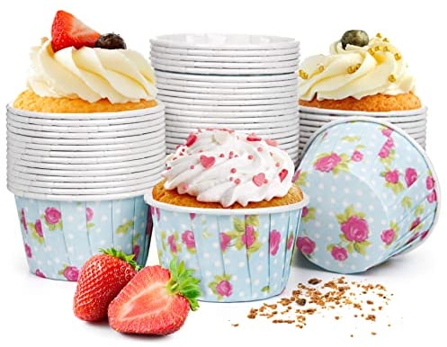 Spesh 50 Stücke Mini Muffins Papierförmchen Einhorn Muffinförmchen Cupcake Formen für Weihnachten, Geburtstagsfeiern, Thanksgiving (Blumen)