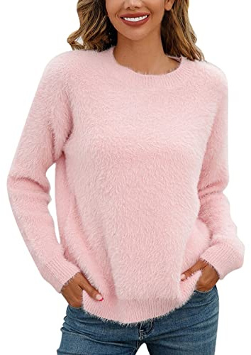 Dasongff Pull Femme Chic Pas Cher - Chandail Femmes Mohair Pull à Manches Longues Tops en Tricot Crochet Pullover Femme Hiver Sweat-Shirt Légere Sweat Imprimé 3D