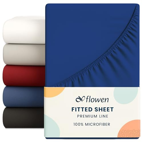 Flowen Spannbettlaken 140x200 cm Mikrofaser Spannbetttuch Marineblau für Bett Atmungsaktive Hypoallergene Bettlaken Anti-Milbe Leicht Weich und Knitterfrei mit 30 cm Tiefe Tasche Maschinenwaschbares