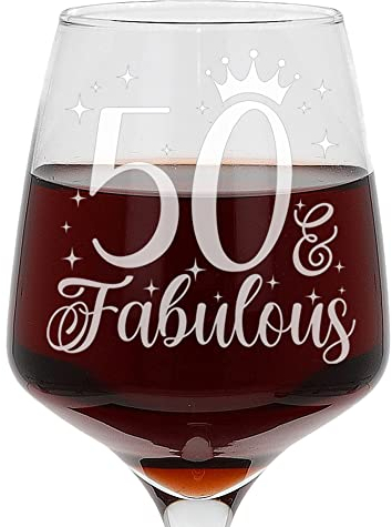Always Looking Good 50th Birthday Gifts for Women 50 & Fabulous Engraved Large Wine Glass Present for 50 Year Old Etched 400ml Ladies Wine Glass Laser Engraved Elegant Stemmed 50th Wine Glass