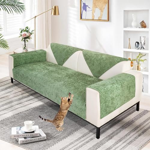 Aus Weichem Chenille Sofabezug 1/2/3/4 Sitzer L Form Sofa Couch überzug Ecksofa, Neue Universelle rutschfeste Sofa Überwurf, Solide Dicke Strukturierte Sofaschoner für Wohnzimmer(Grün, 90x160cm)