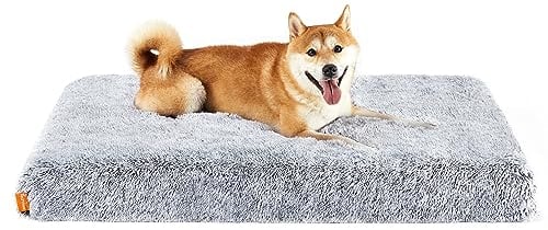 Feandrea Hundebett, orthopädisches Hundekissen, mit Noppenschaumstoff gepolstert, Bezug abnehmbar und waschbar, Größe XL, für mittlere und große Hunde, 110 x 73 x 10 cm, Ombré-Grau PGW213G01