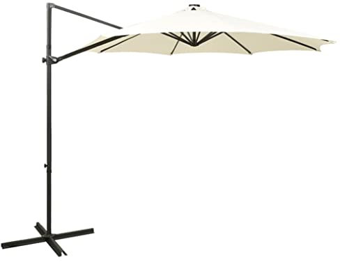 vidaXL Ombrellone a Sbalzo con Palo e Luci a LED Sabbia 300 cm