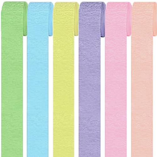 6 Rollen Bunt Krepppapier,Regenbogen kreppbänder Hintergrund Luftschlangen Papier Rainbow Crepe Paper Bastelkrepp für Party Dekoration und Handarbeiten Papierkunst 6 Farben (Set 2)