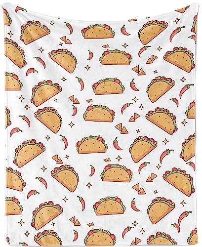 Taco-Decke für Kinder, Cartoon-Taco-Muster, Decke für Jungen und Mädchen, weiche, gemütliche Taco-Lebensmitteldecken, Geschenke für Taco-Liebhaber, leichte, warme, niedliche Tacos-Druckdecke für