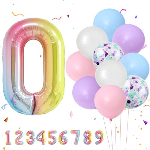 VIKY® Zahlen Luftballon 0. Geburtstag, Folienballon 0 Geburtstag Mädchen Junge, Geburtstagsdeko 0 Jahre Mädchen, 0. Geburtstag Mädchen Ballons, Luftballons Kindergeburtstag Deko, Geburtstag Party Deko
