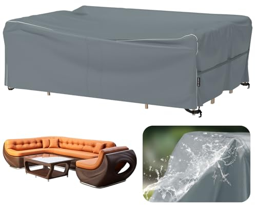 Velway Gartenmöbel Abdeckung Wasserdicht 270x180x71cm - Winddicht Schutzhülle mit Reflektierender Streifen 600D Oxford Möbelsets Abdeckung Staubfest Abdeckhauben für Gartentisch Sitzgruppe Grau