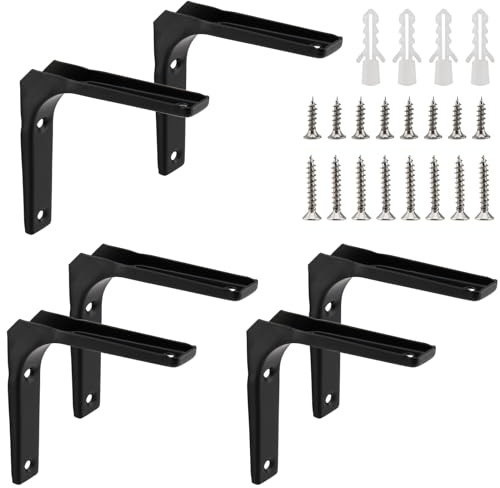 KEILEOHO 6 Stück Regalwinkel Schwarz Regalträger, Metall 10cm Regalhalterung, Regal Halterung Wand, 90 Grad Winkel Regal, Winkel Regalhalter, Wandhalterungen für Regale, für Bücherregale, Wandmontage