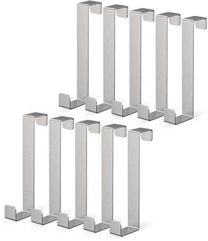virea 10 x Türhaken Silber - - Kleiderhaken zum einhängen - Türkleiderhaken aus Edelstahl - Haken für Türaußenseite - Garderobenhaken für Jacken, Taschen, Bademantel etc.