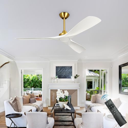 Depuley 52'' Moderner Deckenventilator mit Fernbedienung, geräuschlos, weiß mit blondem Holz, 3 Flügel, Geschwindigkeit, Timer, DC-Motor für Schlafzimmer, Küche, Wohnzimmer, Balkon