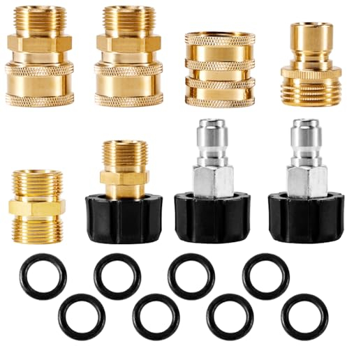 8 Stück Hochdruckreiniger Adapter Set, Schnelltrennschlauch Armaturen Set, M22-14 Schwenkbar auf 3/8 Zoll Schnellanschluss, für Hochdruckreiniger Pistole und Schlauch
