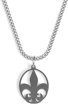 UNSHINEBAR Fleur De Lis Kette mit Anhänger für Herren und Damen - Streetwear Cuban Halskette mit Lilien Anhänger aus Edelstahl und 18K Gold - Wasserfeste Kette - 50-55cm Länge verstellbar (Silber)
