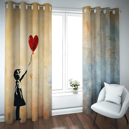 PARREN Ballon Mädchen Fenster Verdunkelungsvorhang für Schiebetür Mode Modernes Graffiti Muster Wärmeisolierte Raumverdunkelung Vorhänge 1 Paar 140x180cm