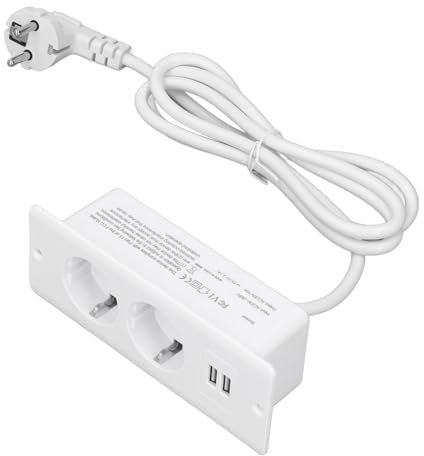 Einbaus Trom Leiste, Bündig Montierter Schreibtisch-Steckdose mit 2 AC-Steckdose und 2 USB-A-Anschlüssen, Steckdose-Tisch-Netzteil mit 4,92 FT-Netz Kabel für Möbel-Beistell Tisch