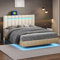 FEZTOY Polsterbett 140 x 200 cm, Bett Schwebebettrahmen mit LED-Leuchten und 2 USB Anschlüsse, Doppelbett, Gästebett in hautfreundlichem Leinen, Ohne Matratze,Beige