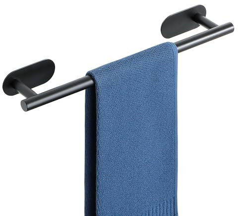 Mooche Black Towel Rail Self Adhesive 40CM Hand Towel Holder for Bathroom Kitchen, Stick on Towel Bar Heavy Duty SUS304 Stainless Steel, No Drilling, Matte Black Finshed