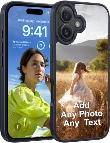EKAM Personalised Phone Case For iPhone 16 Plus, Personalised Image/Picture/Photo Custom Design PC + Soft TPU Rubber Phone Case for (iPhone 16 Plus) Black
