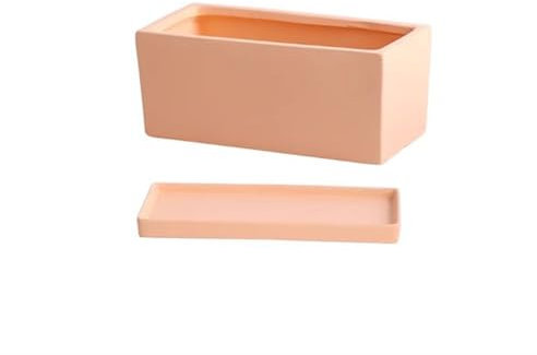 Moderner rechteckiger Bonsai-Pflanztopf aus Keramik mit Tablett, skandinavischer Stil, Sukkulenten, Grün, Büro, Desktop-Pflanzenbehälter, klein, perforiertes Blumenerde für Zimmerpflanzen, Orange mit