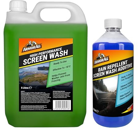 Armor All Rain Repellent Screen Wash Additive, 500ml with 5L High Performance Screenwash (Green)