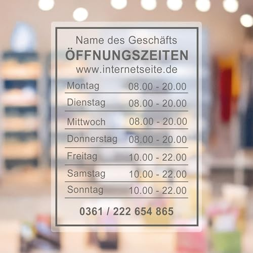 KIWISTAR - Öffnungszeiten - 420x297mm - Grau - personalisiert - Fensterfolie - Wunschtext - Schaufensterbeschriftung - Aufkleber - Milchglas - blickdicht - Glasdekorfolie - innenklebend