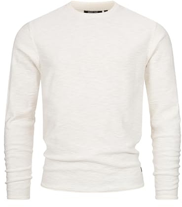 Indicode Herren INMacedonio Feinstrickpullover mit Rundhals-Ausschnitt | Feinstrick-Pullover für Männer Offwhite, M