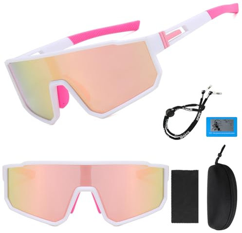 Schnelle Brille,Fahrrad Sonnenbrille Damen Herren Polarisierte Laufbrille Winddicht Fahrradbrille Sportbrille UV400 Schutzbrille Radbrille für Radfahren Fahren Laufen Golf Ski Bergsteigen Angeln Rosa