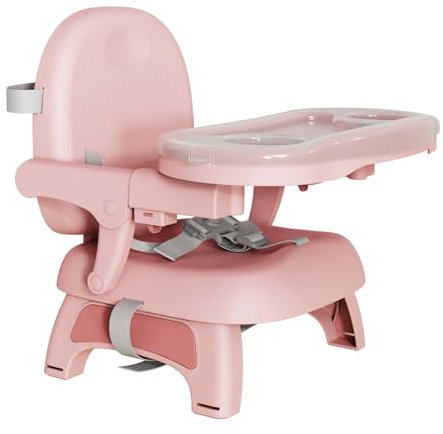 Baby Booster Seat Dining Chair Portable High Chair with Removable Tray Folding Baby Seat Feeding Chair for Indoor Outdoor Pink