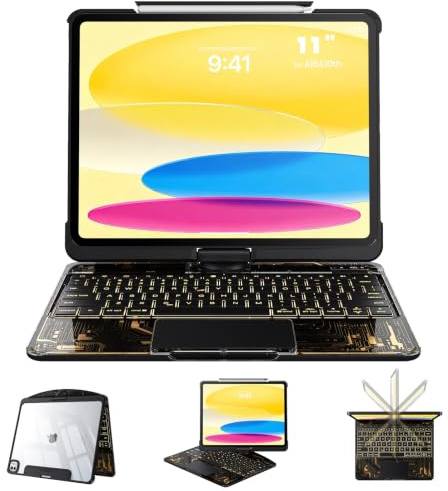 Tiaota Custodia trasparente con tastiera per iPad da 11 pollici di 10a generazione e 11 pollici A16 (11°) custodia con tastiera, tastiera iPad girevole a 360°+180°, display LCD, portapenne