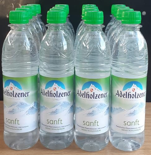 Adelholzener Sanft Mineralwasser, 16 x 0,5L Flaschen, Natürliches Mineralwasser mit wenig Kohlensäure, inkl. Mehrweg-Pfand