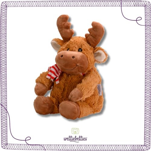 welliebellies® Wärmekuscheltier | groß | Elch | herausnehmbare Bio-Hirse-Füllung | im Ofen oder in der Mikrowelle erwärmen | bis zu 90 min Wärme