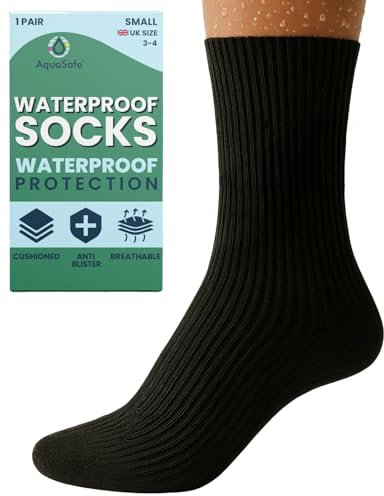 Aquasafe Guardsocks Calcetines impermeables para hombre y mujer, diseño de 3 capas, transpirables y cómodos, calcetines de senderismo para actividades al aire libre en condiciones húmedas, Negro, S
