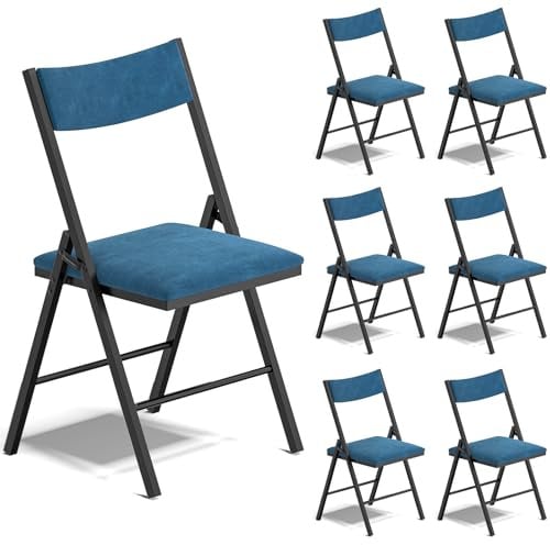 Asdsed Klappstuhl 6er Set, Esszimmerstühle Gepolstert bis 200KG Tragfähigkeit, Klappstühle im Retro-Stil mit Starker Stahlrahmen für Haus Esszimmer Küche Wohnzimmer Höhe