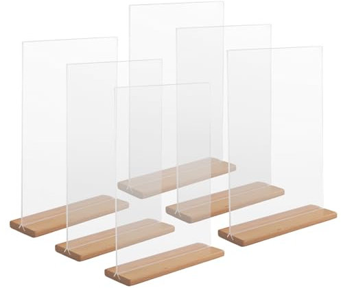 hocadon 6 Pièces Présentoirs de Table A5 en Acrylique Porte Affiche avec Base en Bois Porte Menu Restaurant Support pour Affiches, Menu, Photo, Publicité, Réception