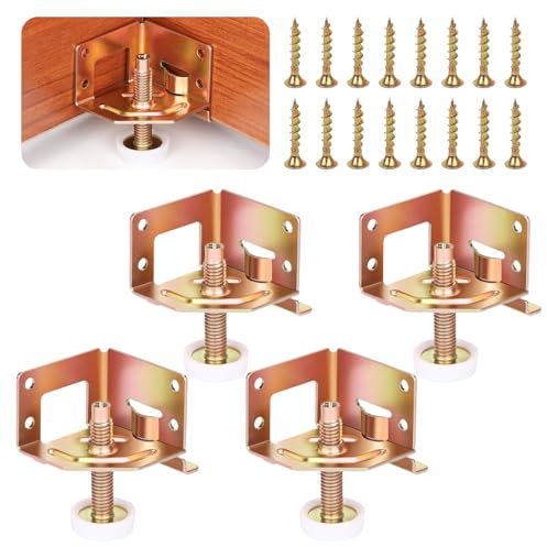 Lvjkes Meubles Pieds Réglables, Niveleurs de Pieds pour Meubles, 4 Attaches de plinthes avec Supports Solides et durables pour Meubles établis Tables armoires (Or)