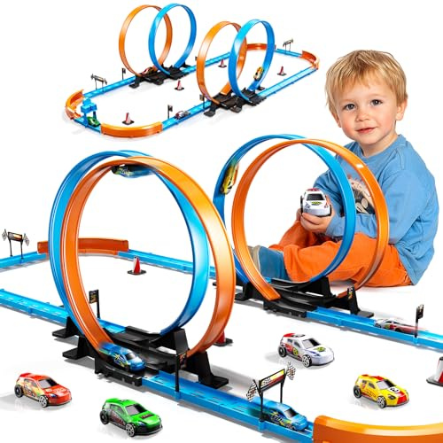 Toy Slot Car Race Track Set with 4 Crash Zones and Slot Cars for Kids 3–12