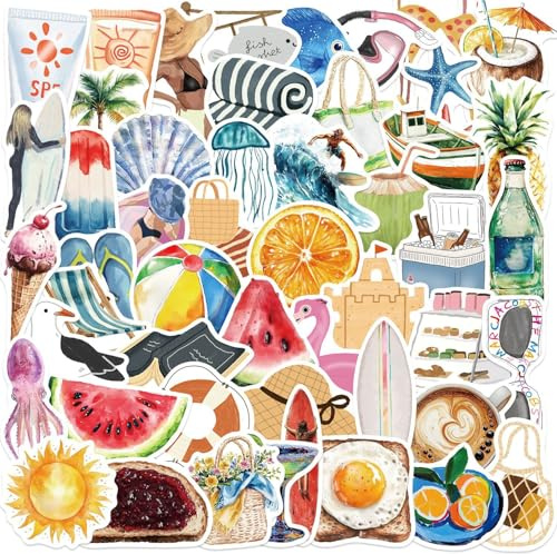 50 Stück Ästhetik im Sommer Aufkleber Auto Laptop Telefon Gitarre Skateboard Motorrad Fahrrad Summer Stickers Set Vinyl Wasserdicht Aesthetic Aufkleber für Jugendliche Kinder Erwachsene