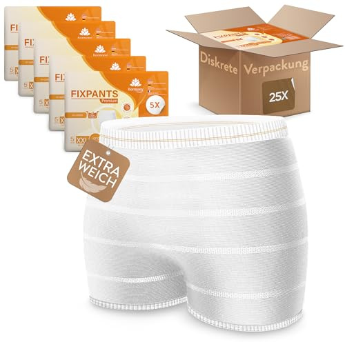 Harmony Care® Fixpants Premium - extra weiche Netzhosen bei Inkontinenz und Wochenbett - Fixierhosen für Inkontinenzeinlagen, zuverlässig haltende Netzunterhosen Netzhöschen long leg - XXL 25 Stück