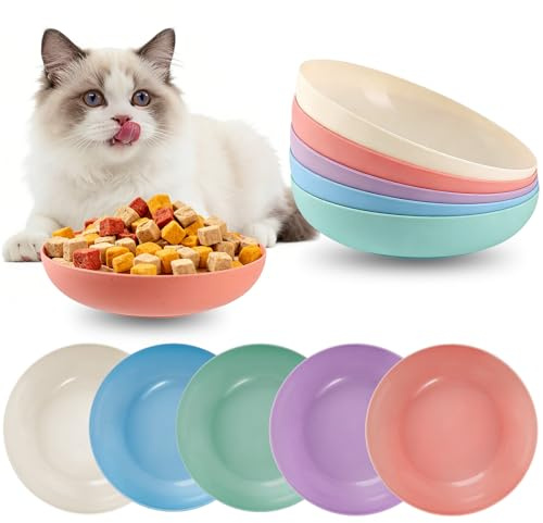 elzle 5 Stück Katzennapf, Futternapf Katze, Anti Whisker Fatigue Katzengeschirr Set, Runden Katzenteller, Bunt Katzenfutter für Kätzchen und kurzbeinige Katzen