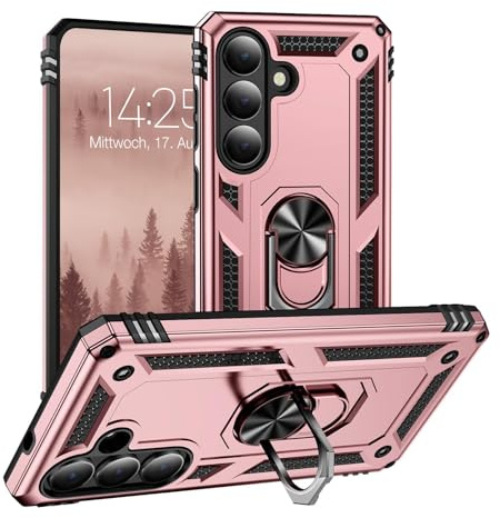LBH Outdoor Hülle für Samsung Galaxy S26 Armor Militär Stoßfest Handyhülle 360 Grad Metal Ring Halter Ständer Schutzhülle für Handyhalterung Auto Magnet Rosegold