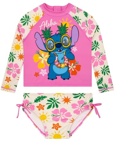 Disney Lilo and Stitch Badeanzug Mädchen, Schwimmanzug Mädchen und Schwimmanzug Kinder 2 Stück Set mit Langarm