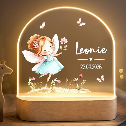 Little Deco Personalisiertes Nachtlicht für Babys - Nachtlampe mit Namen - Geschenk zur Geburt Mädchen - Personalisiertes Babygeschenk Geschenk zur Taufe - Kinderzimmer Deko -Blumenfee Blau