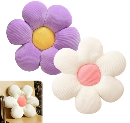 Blume Bodenkissen, 2 Stück Blumenbodenkissen Sitzkissen, 38x38cm Blumenboden Kissen Tatami Blumenförmiges, Weiches Blütenblattkissen, Kissen Blumenform für Schlafzimmer Sofa Couch(Lila und Weiß)