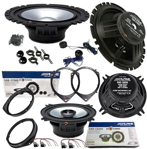 EvoTuning Kit 6 Casse Altoparlanti Alpine Sxe-1750S+1325S per Opel Corsa D dal 2006 al 2019 Anteriori e Posteriori Set 2 Woofer 165 mm +2 tweeter + 2 Coassiali 13 cm +2 Coppie Anelli e Cavi Adattatori