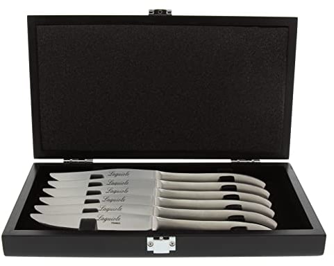 Pradel Excellence - Coffret 6 Couteaux Laguiole Monobloc Forgé - Acier Inoxydable - Longueur Totale 22 cm - Manche Acier Brossé - Fabrication Française pour Haute Qualité