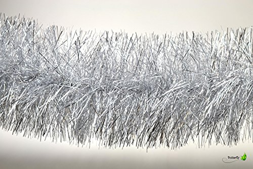 Butterfly 3m Weihnachtsgirlande 15cm Silber // Silvester Karneval Weihnachten Deko Christbaumschmuck Girllande Weihnachtsbaum Lametta 150mm