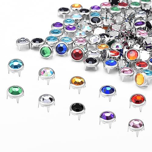 200 Stück 8 mm Strass Nieten Rund Nieten Punk DIY für Kleidung Schuhe Taschen Gürtel Spikes GZ080-8 (Mix-s)