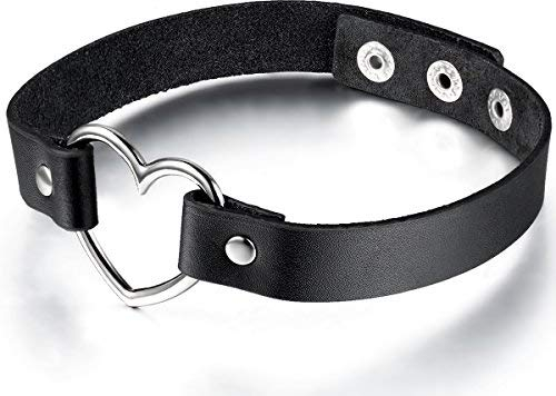 JewelryWe Schmuck Leder Choker Halskette Liebe Herz Halsband Kragen Kette für Herren und Damen Schwarz