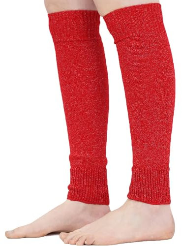 Mysocks Stulpen Damen beinwärmer Frauen Mädchen Winter 80er Stulpen Beinstulpen Beinwärmer Kniestrümpfe Leg Warmers Strümpfe in Einheitsgröße, rot gesprenkelter Glitzer