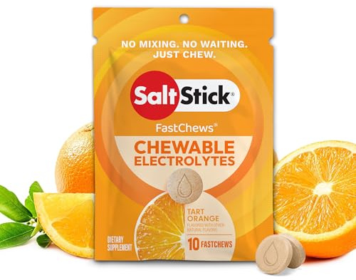 SaltStick Electrolyte FastChews Chewable Tablets | 120 Count - Orange | Salt Tablets for Runners, Sports Nutrition, Hydration Tablets, Electrolyte Chews | 12 Packets of 10 Tablets Each